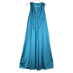 Vintage Vanity Fair Nightgown Sz 34 turquoise Antron III Nylon Braided Empire